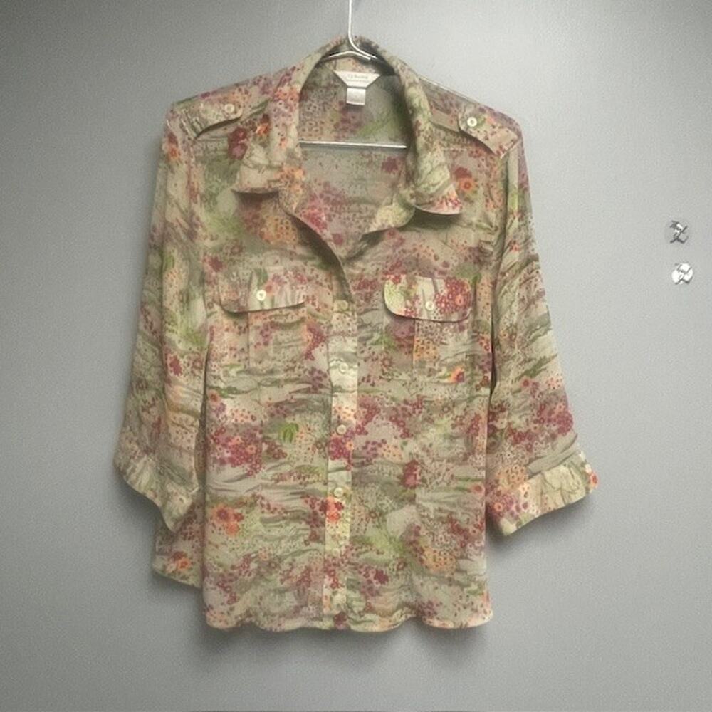 CJ Banks Floral Women's Blouse Front Button 3/4 Sleeve - Size X
